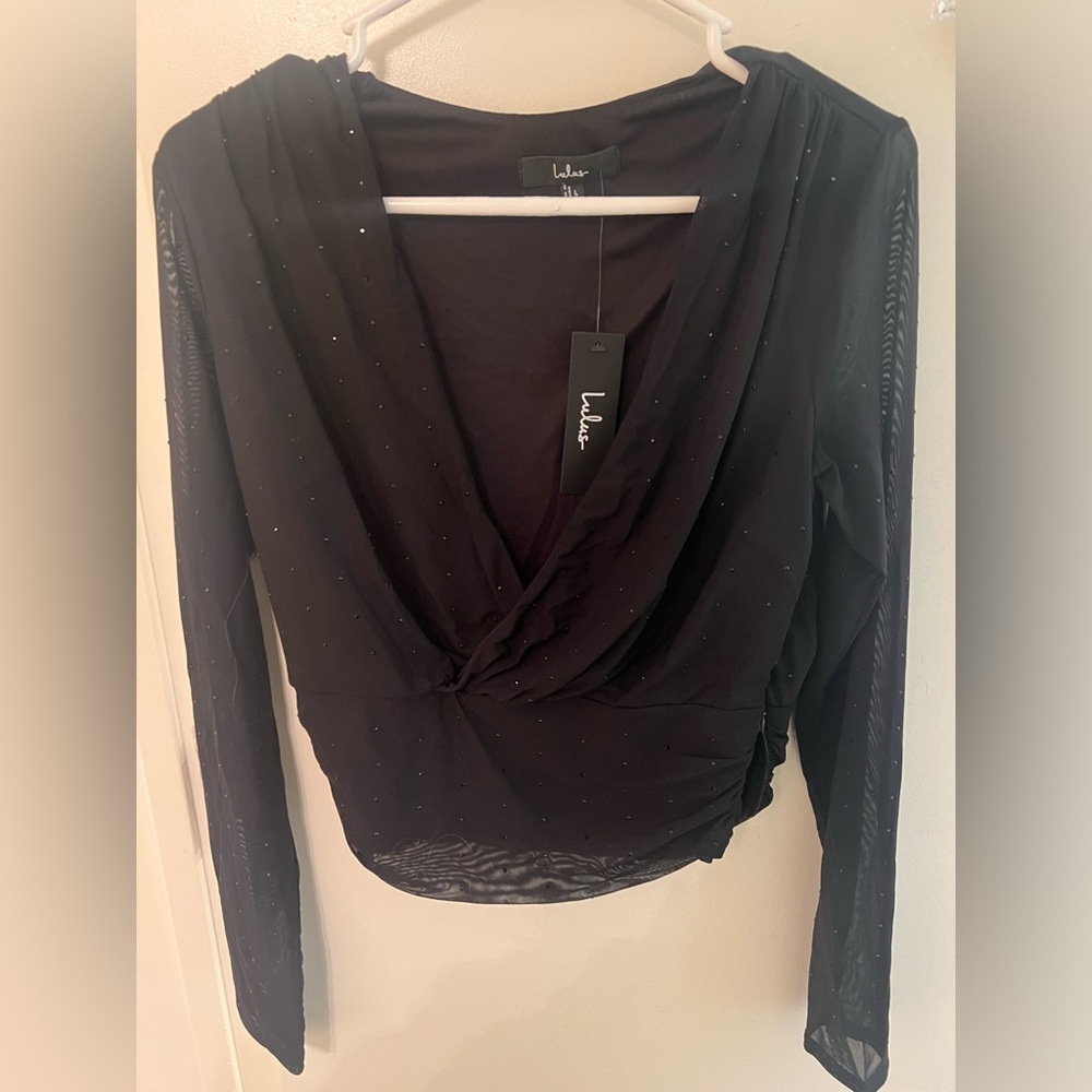 Lulus black vneck beaded top
